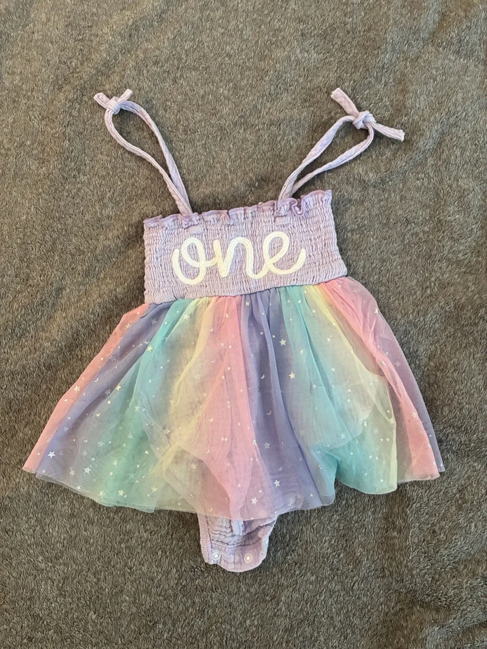 Girls Pastel Rainbow Tulle Dress with Star Print